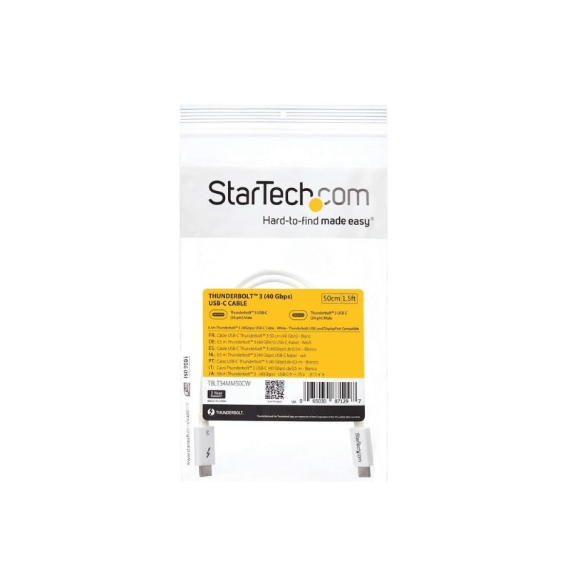Cable usb tipo c startech 0.5m - macho - macho - blanco