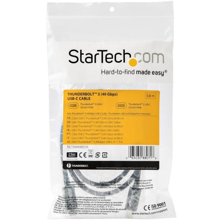 Cable usb tipo c startech 0.8m - macho - macho - negro