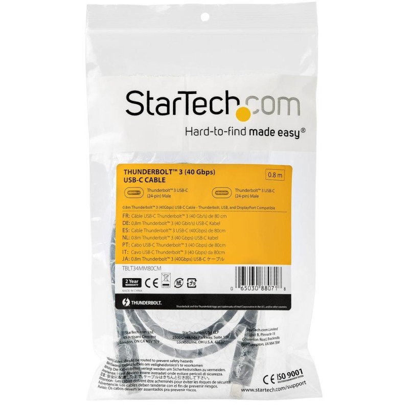 Cable usb tipo c startech 0.8m - macho - macho - negro