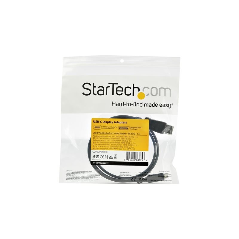 Cable usb tipo c a dp startech 1m - macho - macho - negro