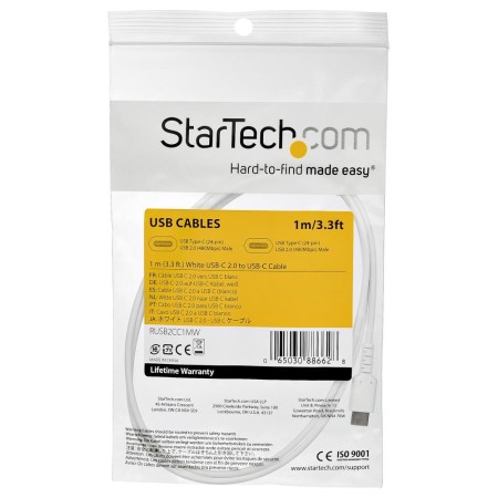 Cable usb tipo c startech 1m - macho - macho - blanco