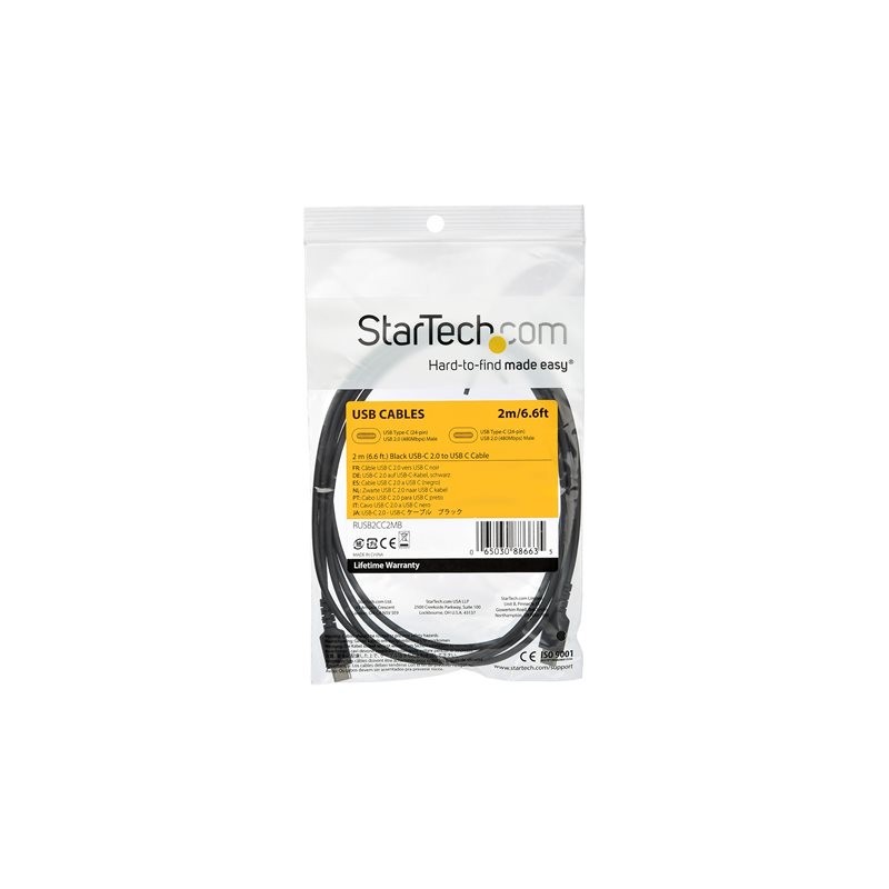 Cable usb tipo c startech 2m - macho - macho - negro