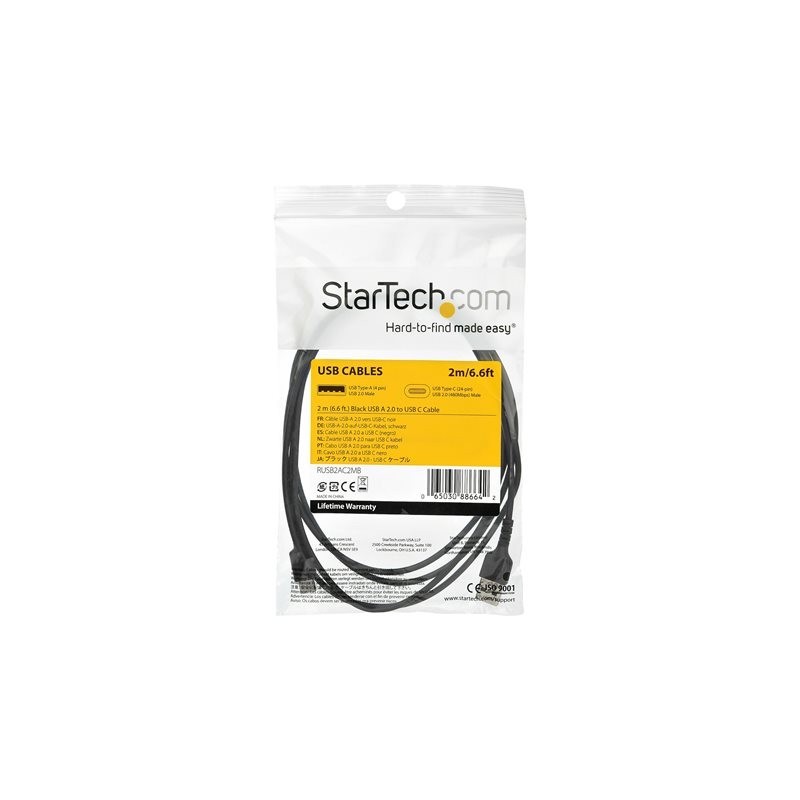 Cable usb tipo c a usb tipo a startech 2m - macho - macho - negro