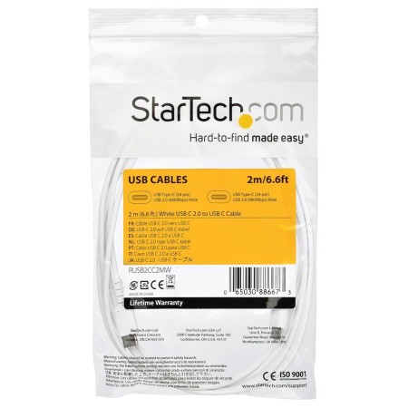 Cable usb tipo c startech 2m - macho - macho - blanco