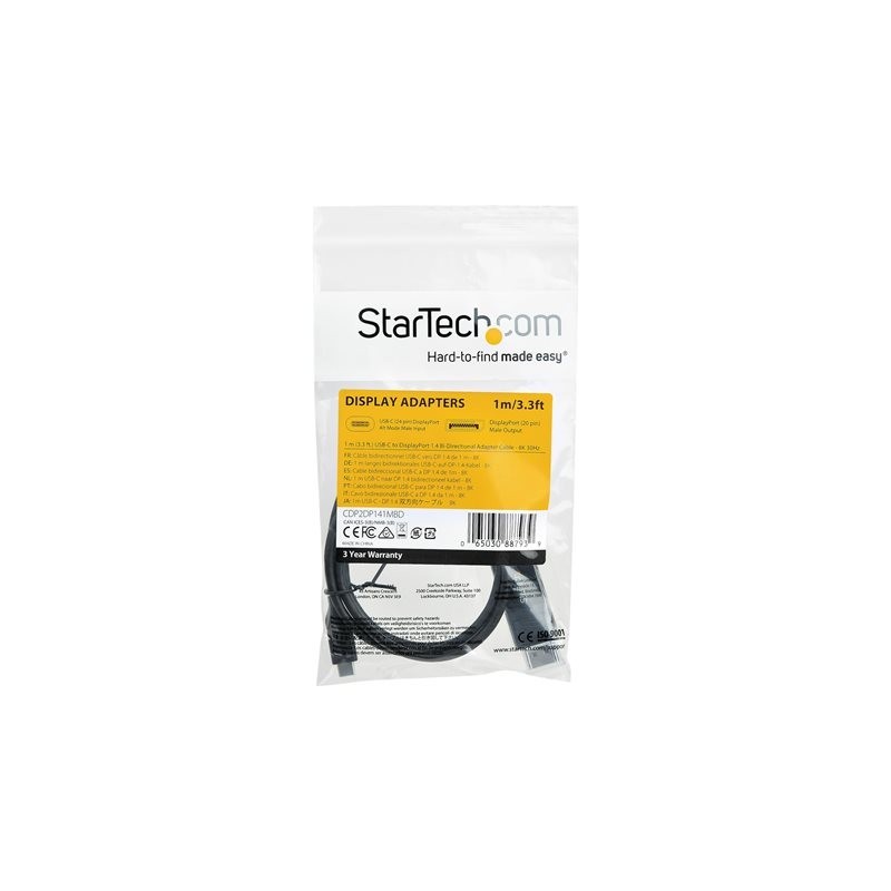 Cable usb tipo c a displayport 1m - macho - macho - negro