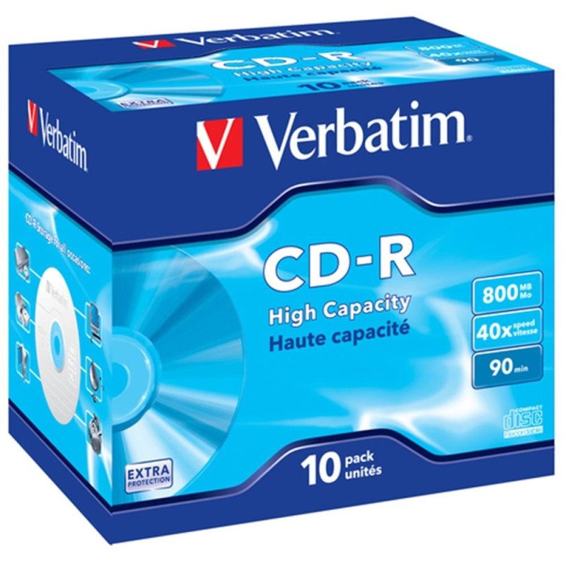 Verbatim cd - r 800mb 40x tarrina 10 unidades datalife extra protection