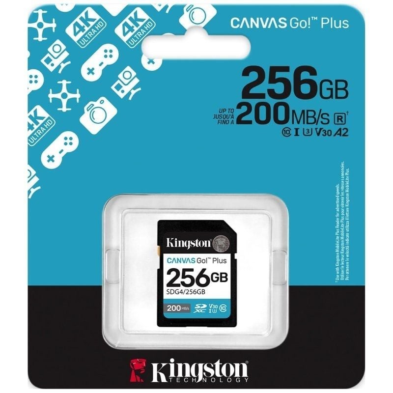 Tarjeta de Memoria Kingston CANVAS Go! Plus 256GB SD XC/ Clase 10/ 200MBs