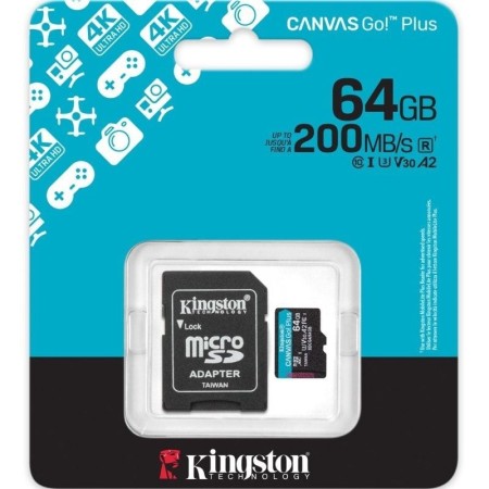 Tarjeta de Memoria Kingston CANVAS Go! Plus 64GB microSD XC con Adaptador/ Clase 10/ 200MBs