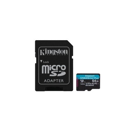 Tarjeta de Memoria Kingston CANVAS Go! Plus 64GB microSD XC con Adaptador/ Clase 10/ 200MBs