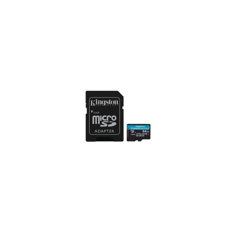 Tarjeta de Memoria Kingston CANVAS Go! Plus 64GB microSD XC con Adaptador/ Clase 10/ 200MBs