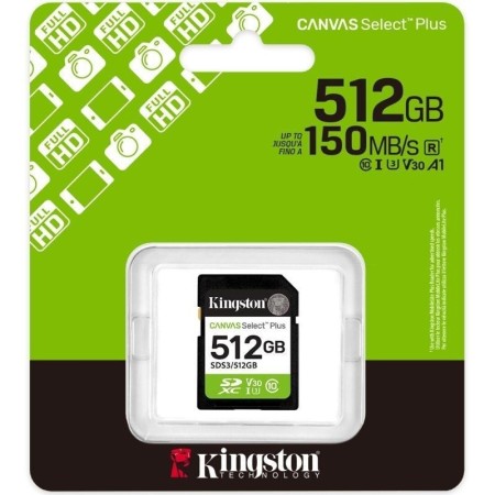 Tarjeta memoria sdxc 512gb kingston canvas select plus uhs - i clase 10