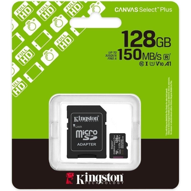 Tarjeta memoria micro secure digital sdxc 128gb kingston canvas select plus clase 10 uhs - 1 + adaptador sd