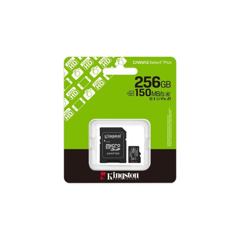 Tarjeta memoria micro secure digital sdxc 256gb kingston canvas select plus clase 10 uhs - 1 + adaptador sd