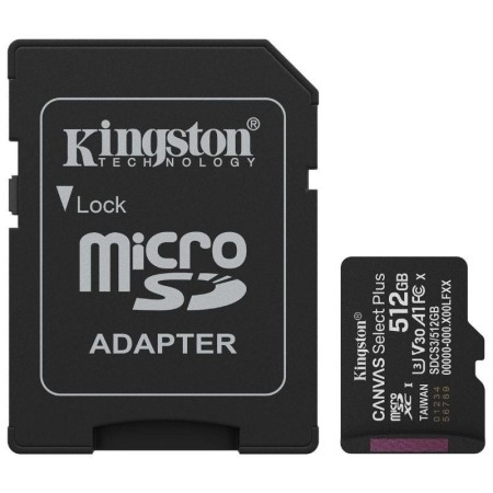 Tarjeta memoria micro secure digital sdxc 512gb kingston canvas select plus clase 10 uhs - 1 + adaptador sd