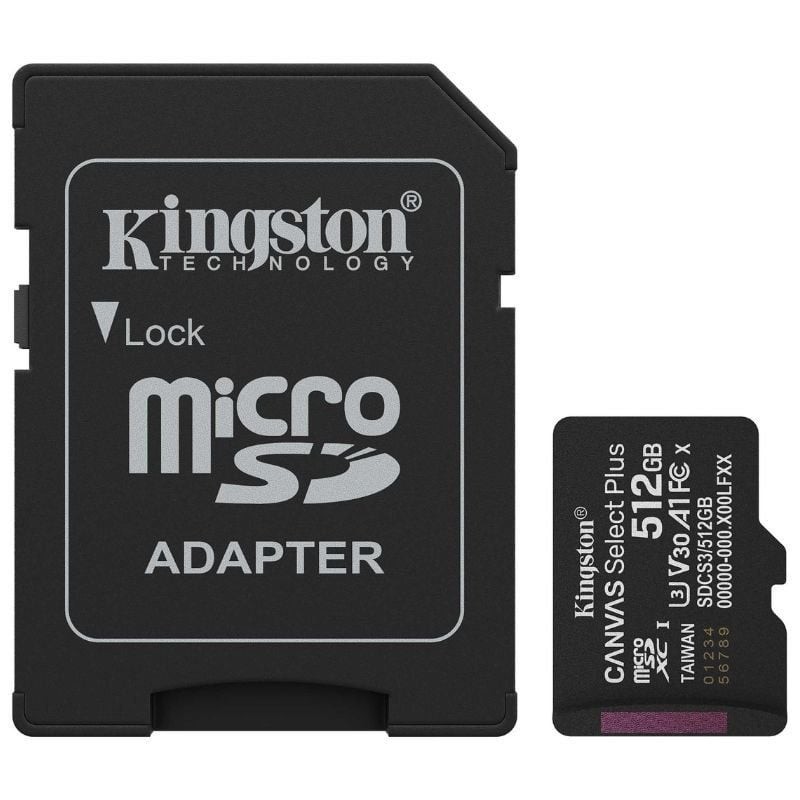 Tarjeta memoria micro secure digital sdxc 512gb kingston canvas select plus clase 10 uhs - 1 + adaptador sd