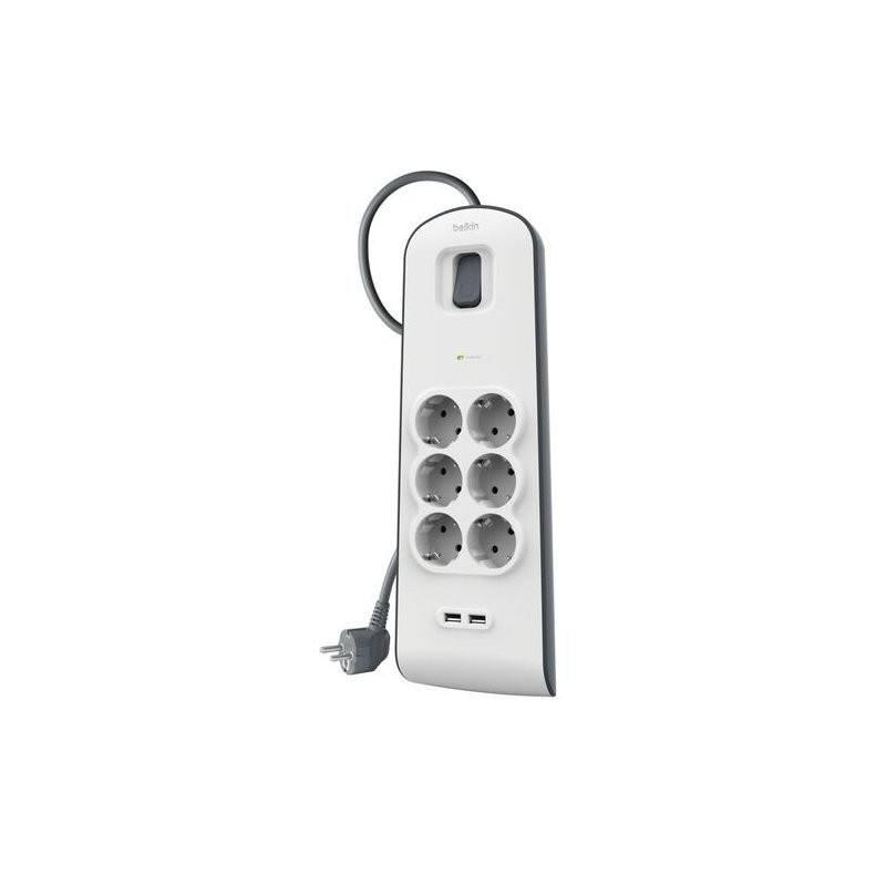Regleta alimentacion belkin bsv604vf2m - v2 proteccin contra sobret 6 tomas + 2 usb - a 2.4 boton