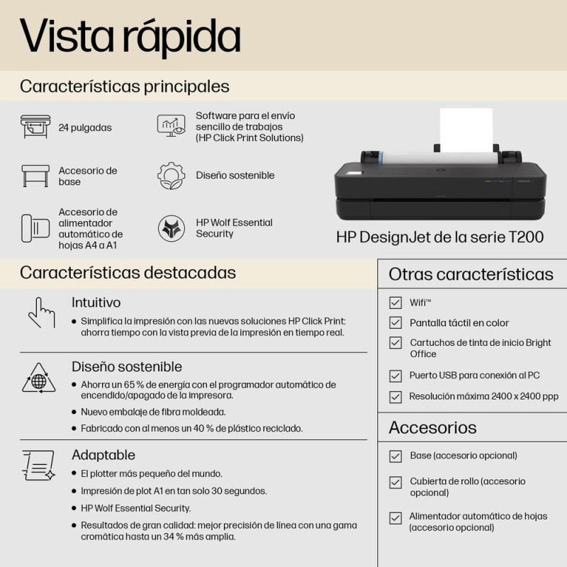 Plotter hp designjet t250 a1 - usb - red - wifi