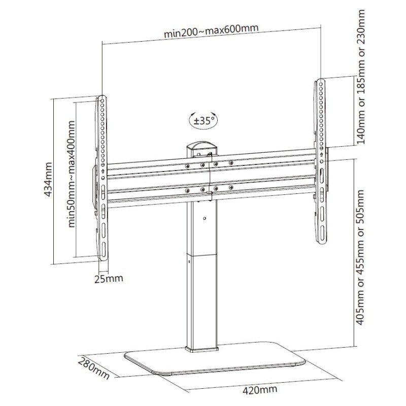 Soporte de mesa con base equip vesa hasta 70 pulgadas 600x400mm max 40kgs