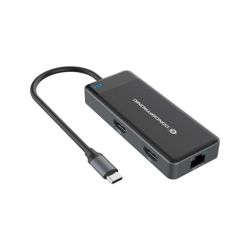 Adaptador conceptronic usb tipo c a gigabit ethernet rj45 - con hub usb 3.2 3 puertos - usb tipo c