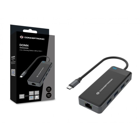 Adaptador conceptronic usb tipo c a gigabit ethernet rj45 - con hub usb 3.2 3 puertos - usb tipo c