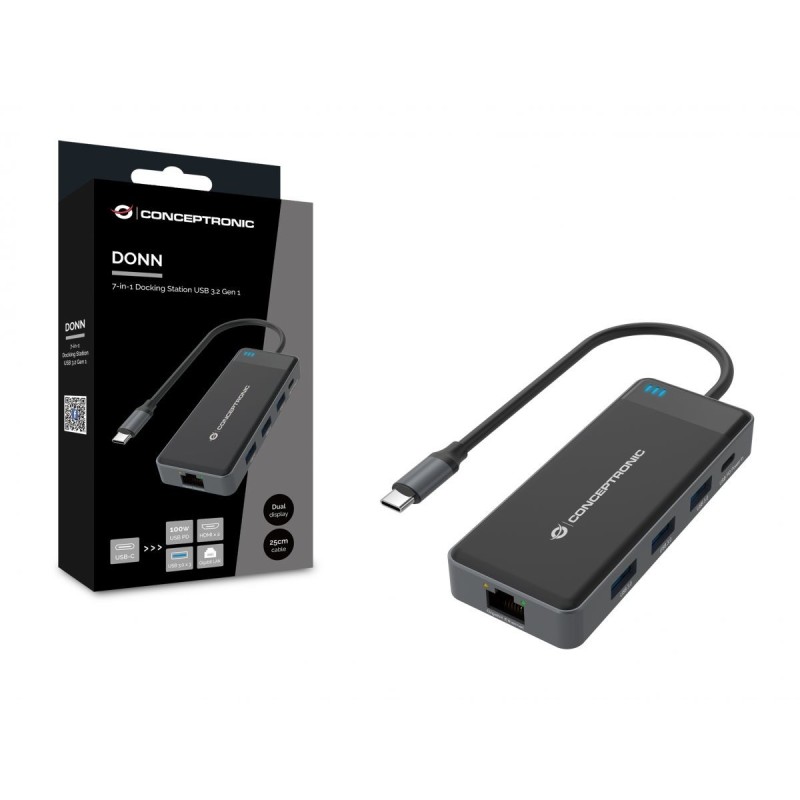 Adaptador conceptronic usb tipo c a gigabit ethernet rj45 - con hub usb 3.2 3 puertos - usb tipo c