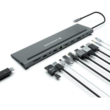 Docking station conceptronic usb tipo c donn17g 2 x hdmi - 1 x dp - 2 x usb 3.0 - 1 x usb 2.0 - 1 x rj45 - 1 x aux - lector sd -