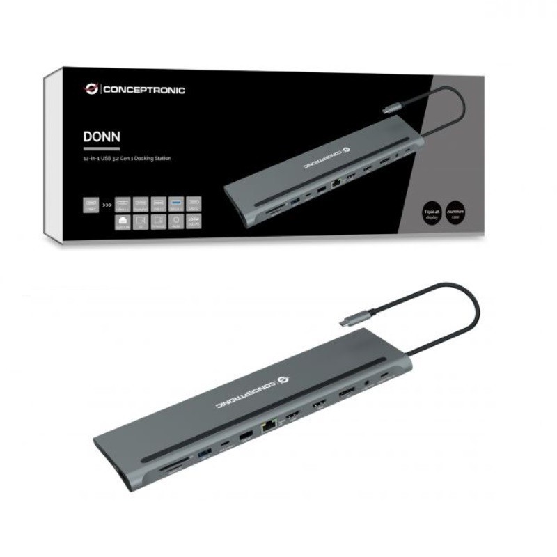 Docking station conceptronic usb tipo c donn17g 2 x hdmi - 1 x dp - 2 x usb 3.0 - 1 x usb 2.0 - 1 x rj45 - 1 x aux - lector sd -