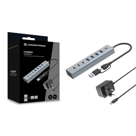 Hub usb 3.0 conceptronic hubbies20gp 7 puertos usb - c a 3xusb - c 4xusb - a con alimentador