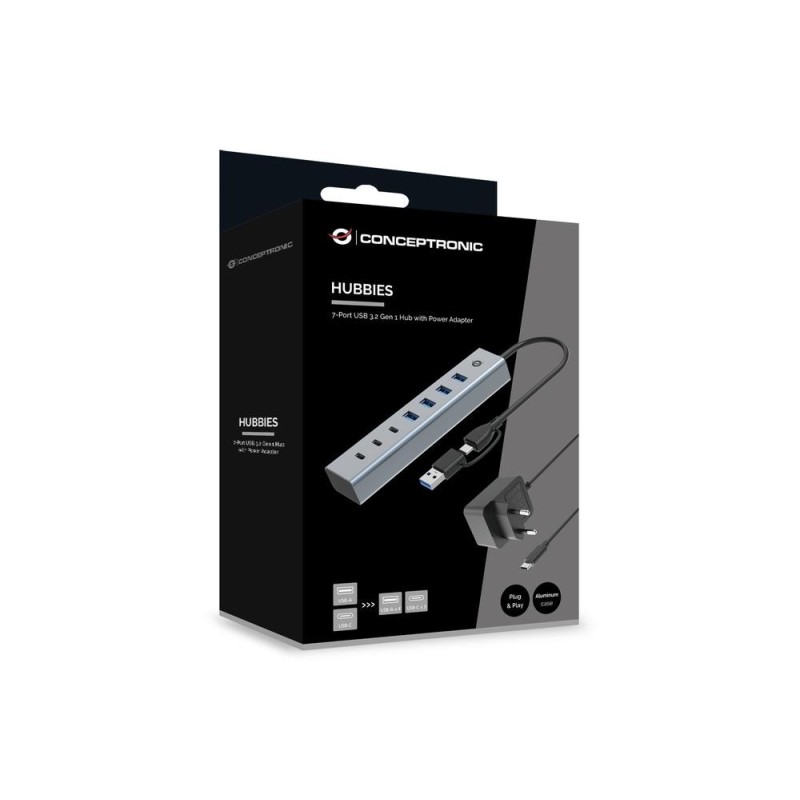 Hub usb 3.0 conceptronic hubbies20gp 7 puertos usb - c a 3xusb - c 4xusb - a con alimentador