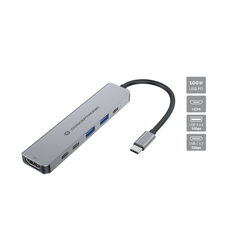 Docking usb - c conceptronic donn33g 1xhdmi 1xusb - c pd 100w 2xusb - a 3.0 2xusb - c