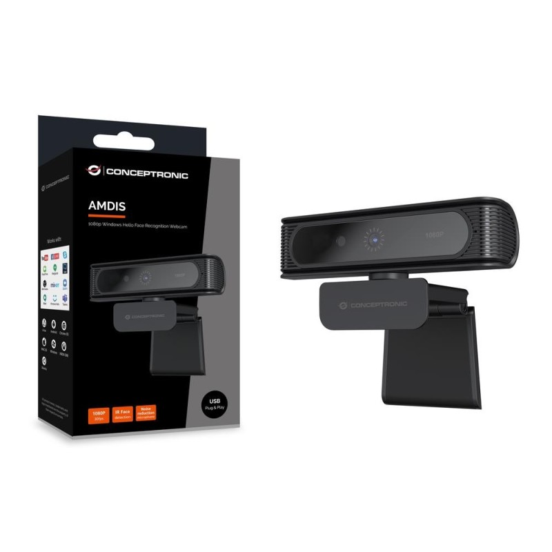 Webcam fhd conceptronic amdis 1080p usb reconocimiento facial windows hello 30fps angulo vision 80º