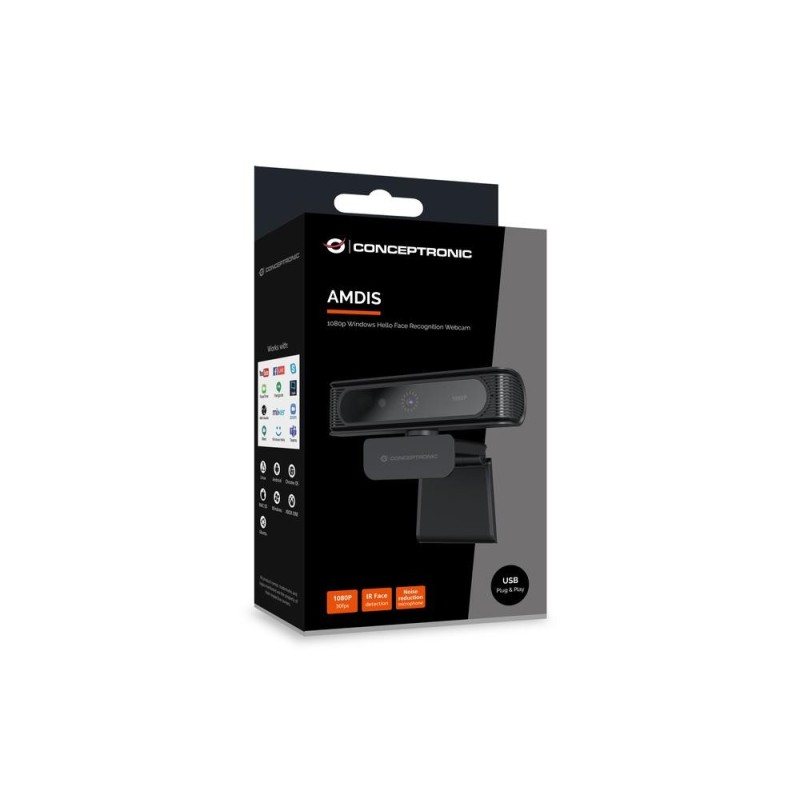 Webcam fhd conceptronic amdis 1080p usb reconocimiento facial windows hello 30fps angulo vision 80º