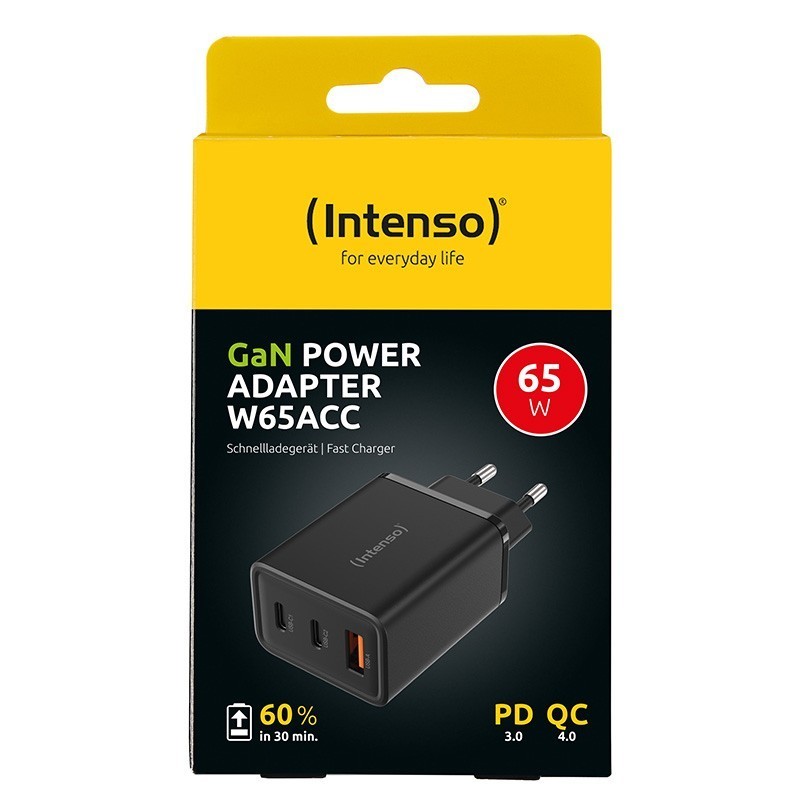 Intenso | Cargador pared GaN W65ACC| negro