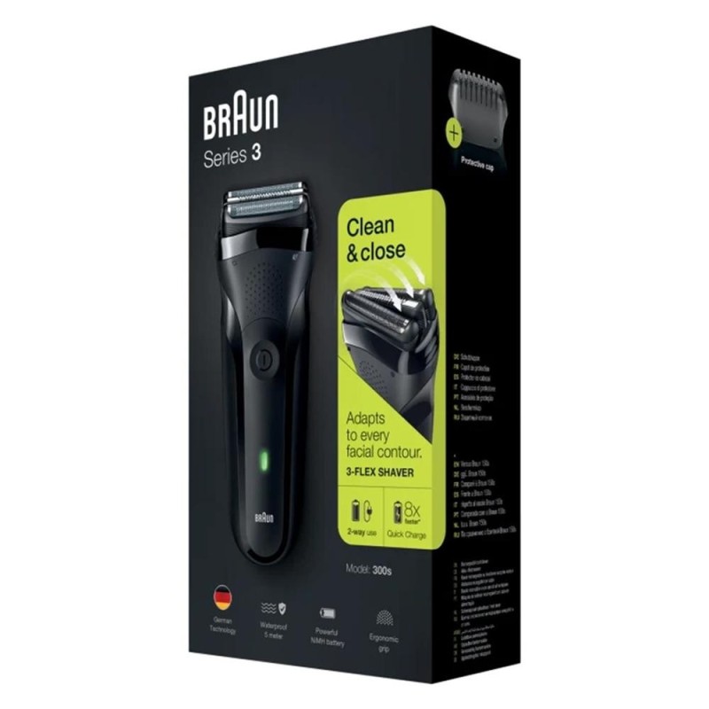 AFEITADORA BRAUN 3-300S/ZZ LAMINA DE AFEITADO DOBLE IPX7 30min CARGA RAPIDA PANTALLA LED