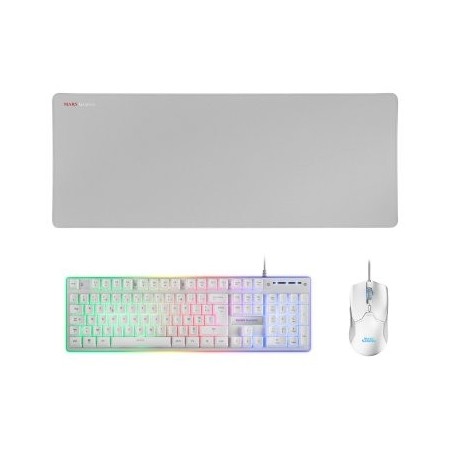 Kit teclado + raton mars gaming mcpxwfr rgb blanco + alfombrilla frances
