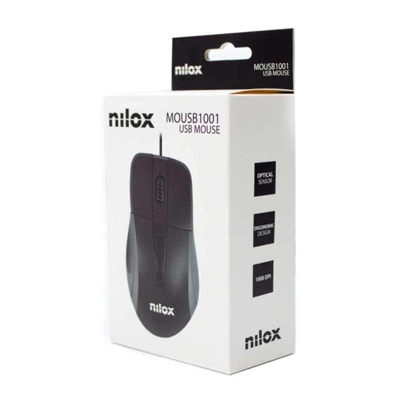 Nilox Ratón Óptico MOUSB1001 1000 dpi Negro