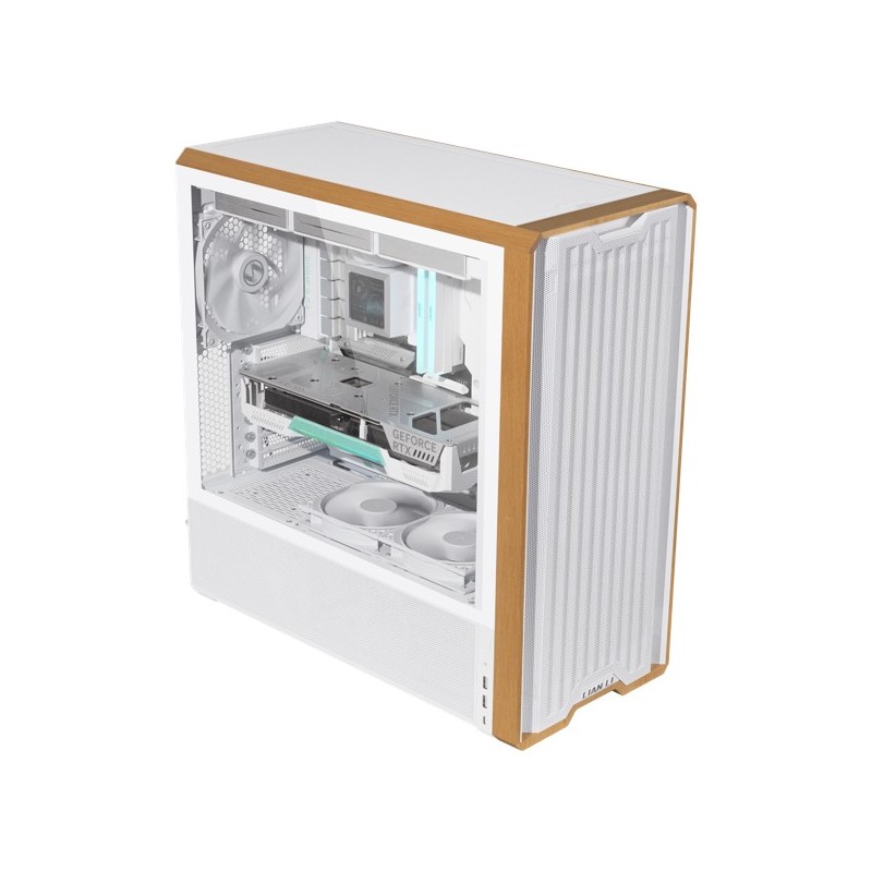 Caja ordenador gaming lian li lancool 217 atx cristal templado madera blanca
