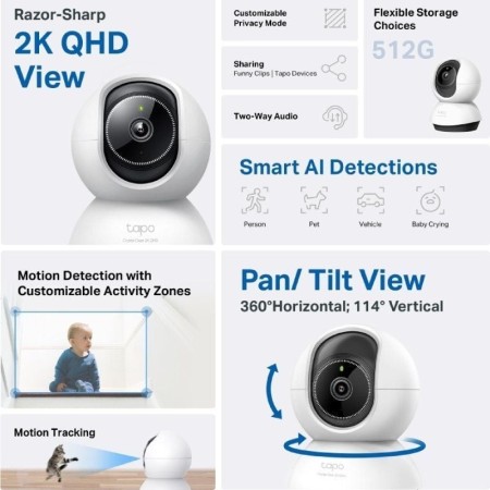 Cámara de Videovigilancia TP-Link Tapo TC72/ 360º/ Visión Nocturna/ Control desde APP