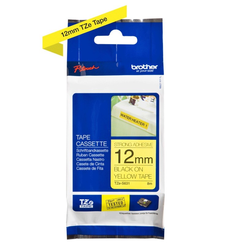 Cinta super adhesiva brother tzes631 12mm x 8m amarillo - negro