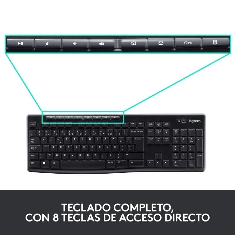 Teclado + mouse logitech mk270 optico wireless inalambrico usb 2.0 negro