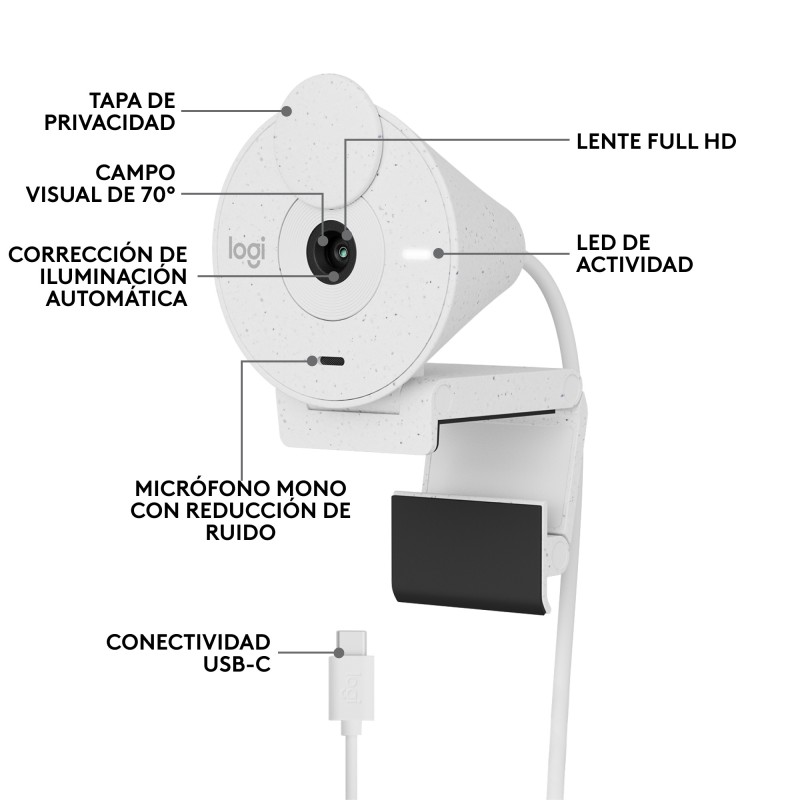 Webcam logitech brio 300 blanco crudo full hd - usb tipo c
