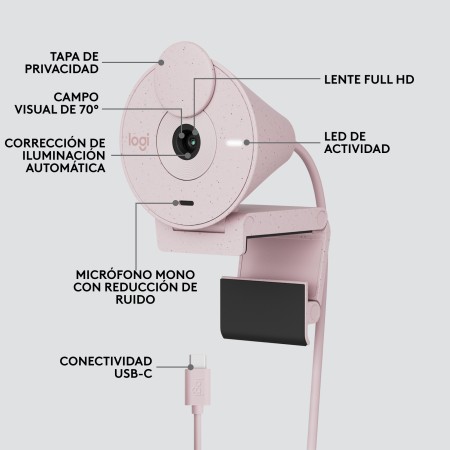 Webcam logitech brio 300 rosado full hd - usb tipo c