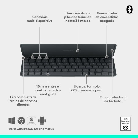 Teclado logitech keys to go 2 for ipad inalambrico grafito