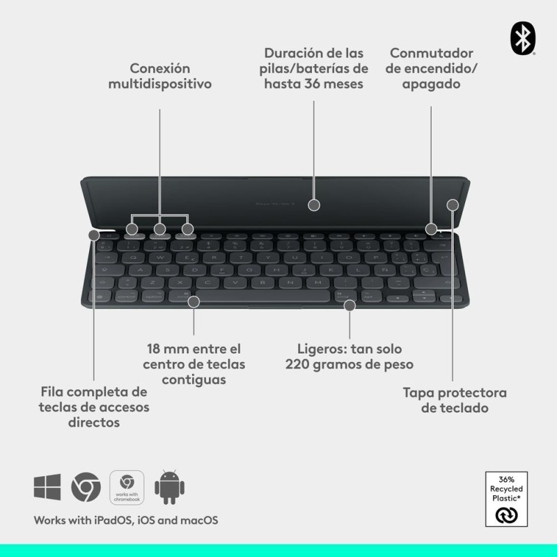 Teclado logitech keys to go 2 for ipad inalambrico grafito