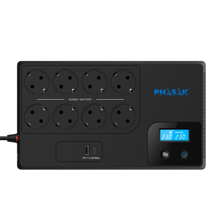 SAI Línea Interactiva Phasak Smart Home 1050VA/ 1050VA-600W/ 8 Salidas/ Formato Bloque