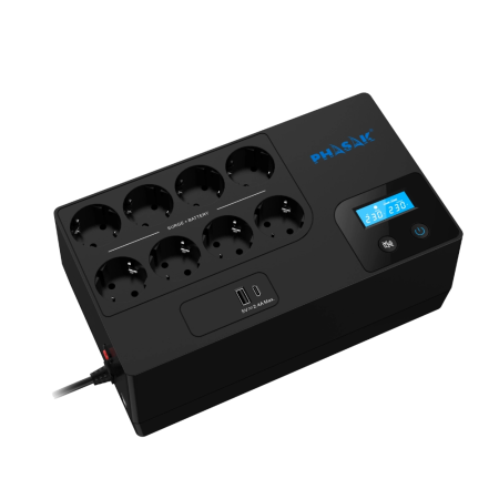 SAI Línea Interactiva Phasak Smart Home 1050VA/ 1050VA-600W/ 8 Salidas/ Formato Bloque