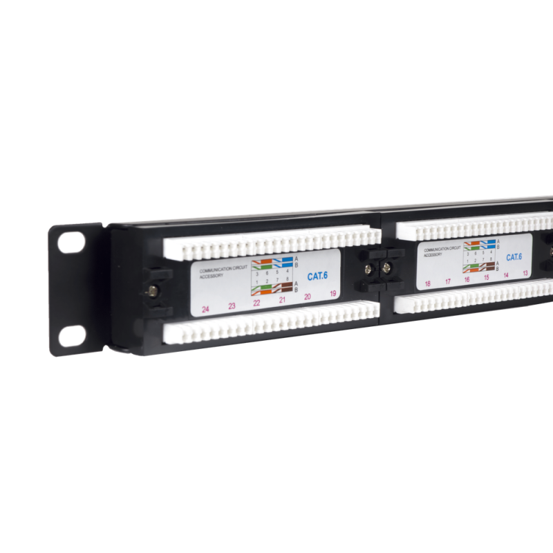 Panel transferencia para armario rack 19 pulgadas phasak utp rj45 cat. 6 dual 24p 1u negro pu 2420
