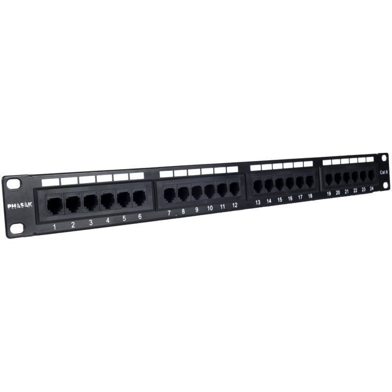 Panel transferencia para armario rack 19 pulgadas phasak utp rj45 cat. 6 dual 24p 1u negro pu 2420