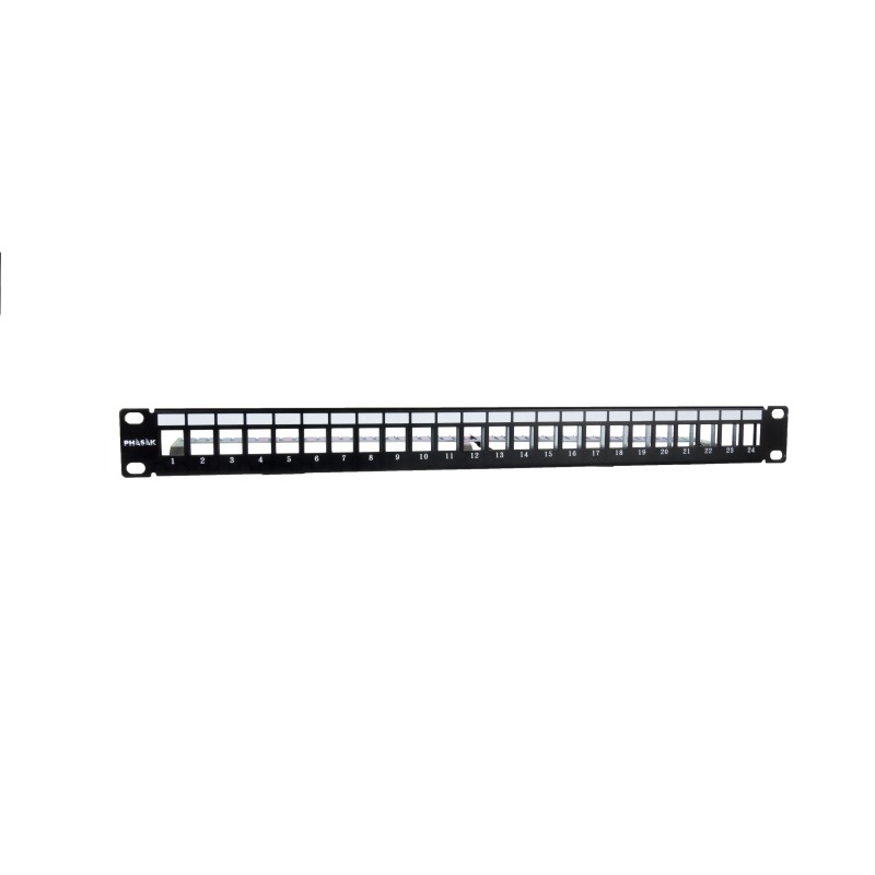 Panel frontal armario rack 19 pulgadas phasak para 24 conectores 1u con org. de cables ftp negro pa 3524