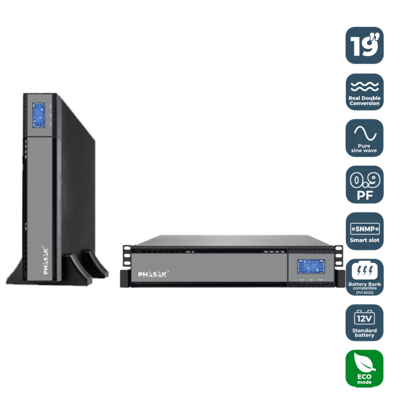SAI Online Phasak Rack 3000 VA Online LCD/ 3000VA-2700W/ 8 Salidas/ Formato Rack